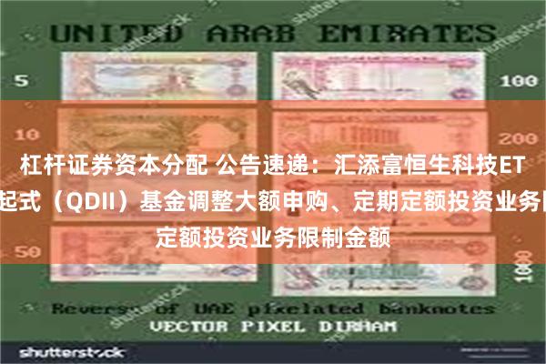 杠杆证券资本分配 公告速递：汇添富恒生科技ETF联接发起式（QDII）基金调整大额申购、定期定额投资业务限制金额